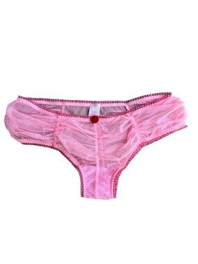 VICTORIA’S SECRET 2013 Pink Tulle Mesh Sheer Frilly Lace Ruched Panties Red Rose